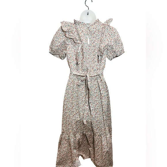 Calivta Floral Feminine Ruffle Midi Dress with waist tie - Picture 4 of 5